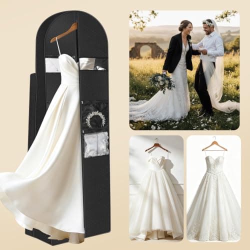 72" Wedding Dress Garment Bag - Long Dress Cover Dustproof Foldable Dress Carrier Travel Bag with Large Mesh Pockets & PVC Transparent Window for Evening Gown Suit Clothes,Black — view 6