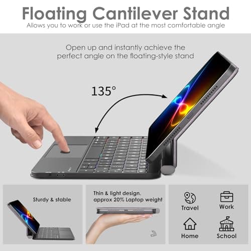 TECHGEAR Magic Keyboard Case for iPad Mini 7 (A17 Pro) & iPad Mini 6, Slim Magnetic Floating Stand, Bluetooth QWERTY, Multi-Touch Trackpad, 7-Color Backlit Keyboard for Study, Travel & Work — view 2