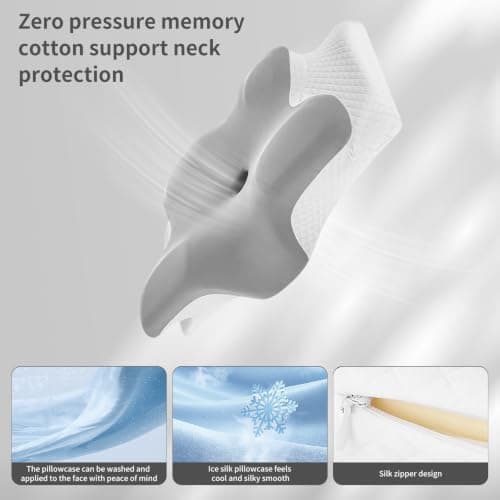 Memory Foam Pillow, Cervical Pillow, Neck Pillow, Ergonomic Pillow (Grey) — view 5