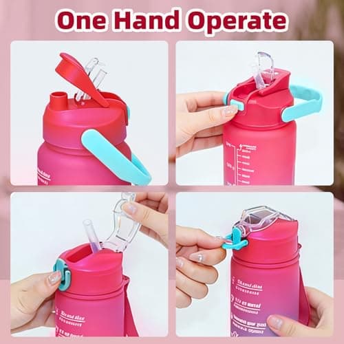 Weal4All 3 Pack Sports Water Bottles with Straws and Handle, 2L Large Plastic Drinking Bottle for Kids Adults Gyms School Home Office Outdoors, BPA Free & Leakproof — view 4