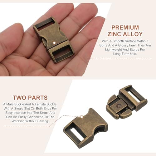 PATIKIL Quick Side Release Buckle 15mm, Metal Buckles, Bronze, 4Pcs — view 3
