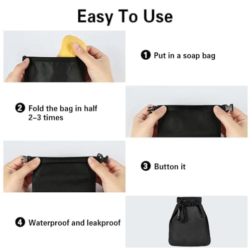 vsshe Travel Soap Bag, Waterproof and Leakproof Soap Travel Storage Bag, Quick Dry Soap Bag, Portable Sealed Storage Bag with Soap Foaming Bag and Carabiner for Travel, Camping, Outdoor (Black) — view 5