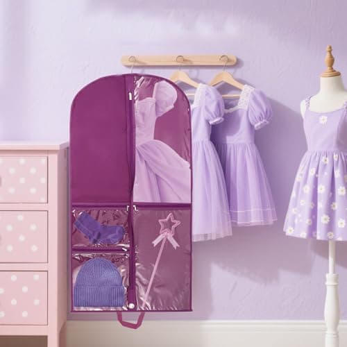 Waterproof Clothes Covers,40 inch Dance Costume Dress Bag Hanging Garment Bags with 3 Zipper Pockets,Foldable Travel Garment Bag with ID Slot for Dancers, Kids, Women (PURPLE) — view 5