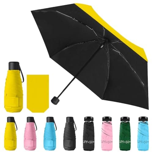 Vicloon Mini Travel Umbrella, Small Compact Umbrella with UPF50+ Protection, 210T Black Rubber Cloth & 6 Aluminum Alloy Ribs Folding Umbrellas, Lightweight Tiny Pocket Umbrellas (Yellow)