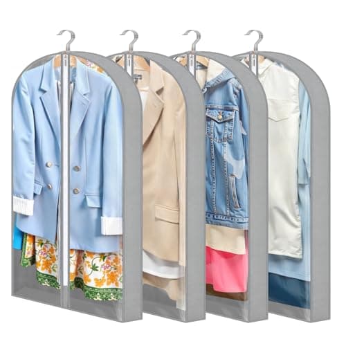 4 Pack Garment Bags 40" with 4" Gusset, Clothes Covers, Grey