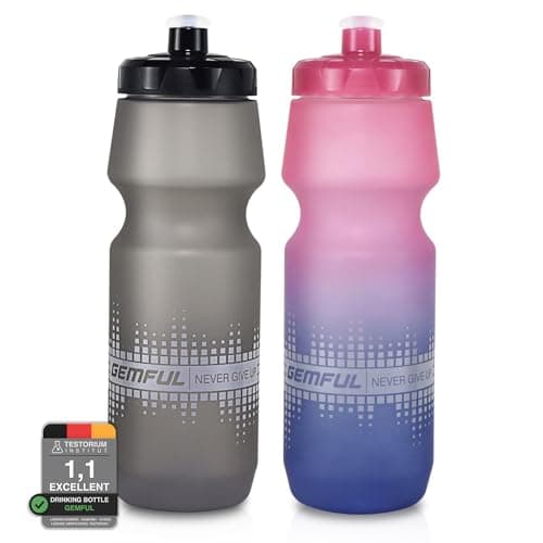 GEMFUL 750ml Squeeze Sports Bottles 2-Pack, Leak-Proof
