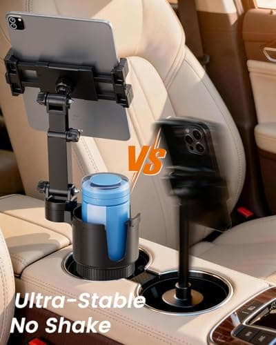 OHLPRO Cup Holder Tablet Mount for Car, Anti-Shake iPad Stand with Drink Holder Fits 5-17" iPad, Tab S10, iPhone, Heavy Duty Truck Vehicle Auto Accessories, Dual Handle Slots Large Mugs — view 3