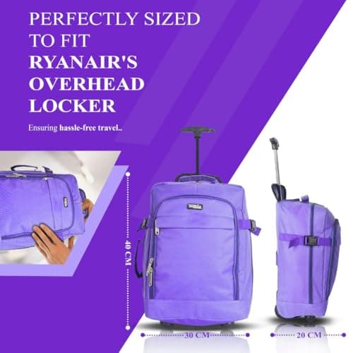 ZAHRAB 40x30x20cm for Ryanair Wizz Air, Underseat Bag Lightweight Hand Luggage Cabin Bag Trolley with Wheels Flight Bags Suit Case (Purple) — view 3