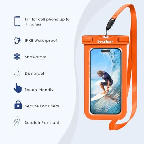 ivoler [2 Pack Waterproof Phone Case & Pouch Set, IPX8 Dry Bag with Waist Strap for Beach, Swimming, Kayaking, Fits iPhone 17 16 15 Pro Max, Samsung S26 S25 Ultra, Up to 7.0" - Warm Orange — view 3