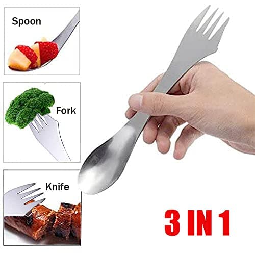 3 in 1 Spork Camping Cutlery, Stainless Steel Knife, Spoon, Fork for Travel Outdoor — view 2