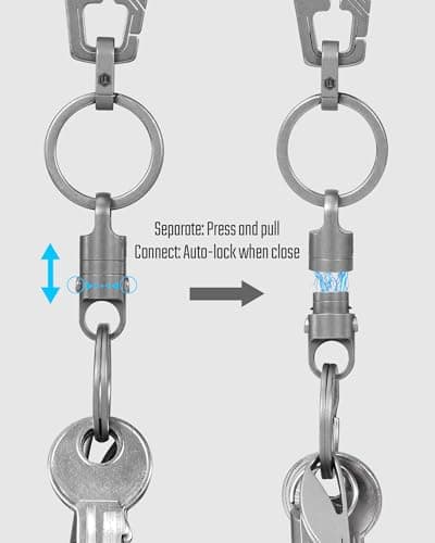 KeyUnity Titanium Magnetic Quick Release Keyring & Keychain, One-Hand Detachable 360° Rotatable Key Chain, Key Organizer Linker for Carabiner for Cars, Homes, and Accessories for Men,(KA62,Grey) — view 3