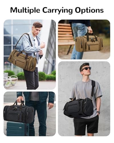 Outplea 40L Canvas Holdall for Men, Expandable Travel Duffle Bag, Vintage Weekend Bag Hand Luggage for Overnight Hospital Holiday, Black — view 6