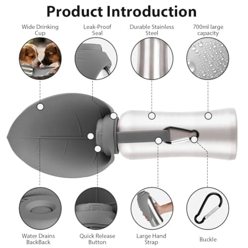 vsshe Travel Dog Water Bottle, Insulated Stainless Steel Dog Drinking Water Bottle, Portable Pet Cup with Drinking Cup and Bowl, for Puppies Cats Hamsters Rabbits and Outdoor Hiking, Travel, 700ml — view 2