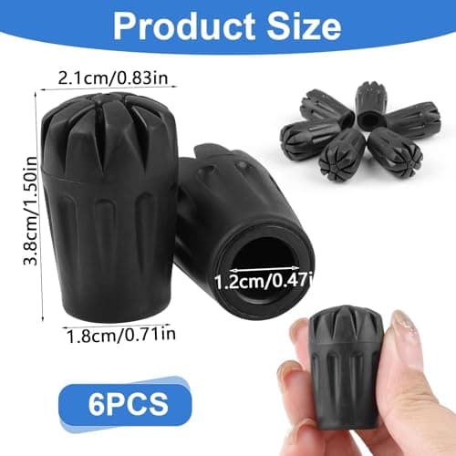 6 Pcs Rubber Trekking Pole Tips, Non-Slip Walking Stick Ferrules for Hiking — view 6