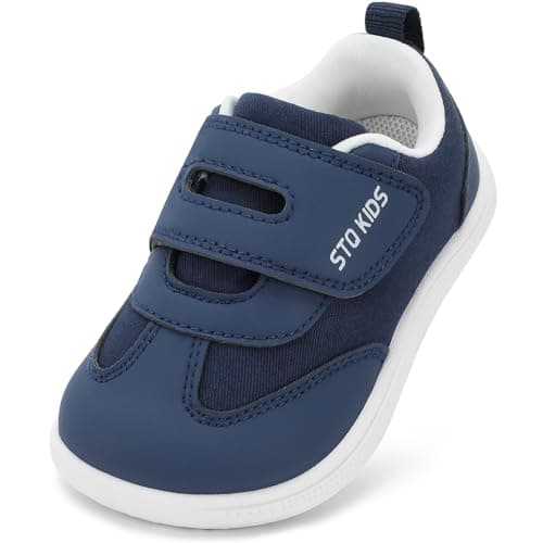STQ KIDS Barefoot Shoes Kids Trainers Boys School Shoes Girls Toddler Baby First Walking Running Boy Girl Sneakers Light Soft Child Extra Wide Toe Box Tennis Minimalist Navy Toddler Size 5