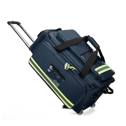 Rolling Medical Bag with Wheels, Portable First Aid Kit Storage Bag (Empty), Large Capacity Bag with Compartments, Safety Reflective Strip Design, for Home Health Nurses, Doctors Camping Travel