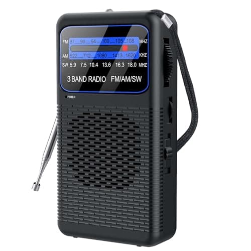 AM FM SW 3 Band Pocket Radio, Portable Battery Operated Shortwave Radio, Back Clip Transistor radios with 3.5mm Earphone Jack, Emergency LED Flashlight for Camping, Home