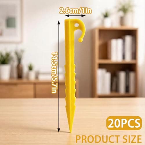 20 PCS Plastic Tent Pegs Heavy Duty Tent Pegs Yellow Camping Spike Hook Durable & Lightweight Ideal for Camping Caravans Gardens 14.5cm Length — view 2
