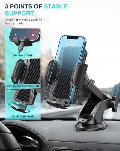 Hoppac Car Phone Holder, Ultra Strong Suction Mobile Phone Holder for Dashboard & Windscreen, 360° Rotation & One Button Release, Car Phone Mount for Smartphone 4.0''-7.0'' — view 4
