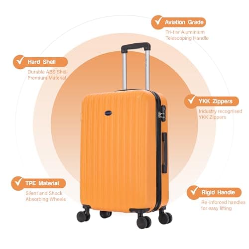 Aerostar 20” Lightweight Small Hard Suitcase Cabin Hand Luggage 4 Spinner Wheels Carry On 55x35x20 | Accepted on All Airlines easyjet, RyanAir, British Airways, Emirates & More (Orange, 35 Litre) — view 2