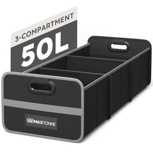 Maxtonne 50L Car Boot Organiser, 3-Comp with Securing Straps & Handles