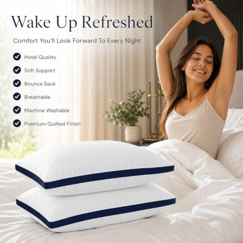 Hotel Quality Pillows 6 Pack Soft Quilted Bed Pillow Side Sleeper, Bounce Back, White Neck Pillow Supportive and Comfortable All Night Long Hypoallergenic Machine Washable — view 4