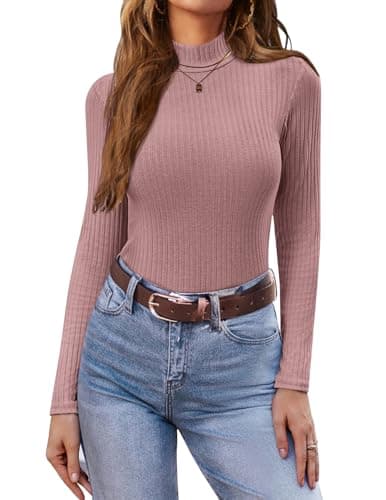 Ekouaer Womens Long Sleeve Thermal High Neck Top Base Layer Shirt Pink S
