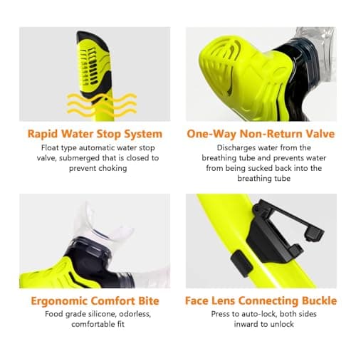 Swim Training Snorkel for Pool, Swimming Center Scuba Snorkel, Diving Snorkel for Adult Kids and Underwater, Snorkeling Accessories with Fully Dry Water Shutoff Valve and Silicone Nozzle — view 5