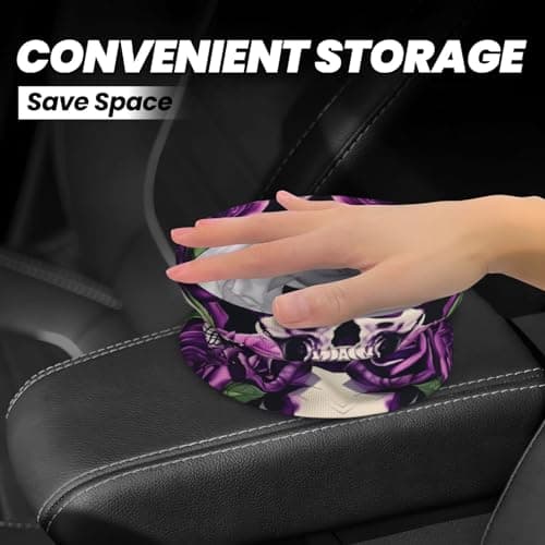 MDATT Many Purple Rose Skull Car Trash Can Leak-Proof Organizer For Long Road Trips And Family Vacations — view 4