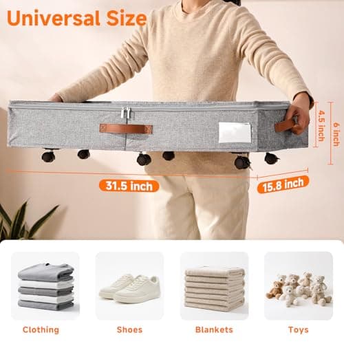 KitHero 6 Inches Under Bed Storage with Wheels Pack of 2, Underbed Shoe Storage Container Bin with Clear Lid Cover, Rolling Under Bed Drawer Bag Basket for Shoe Organizer Sheet Sweater - Grey — view 2