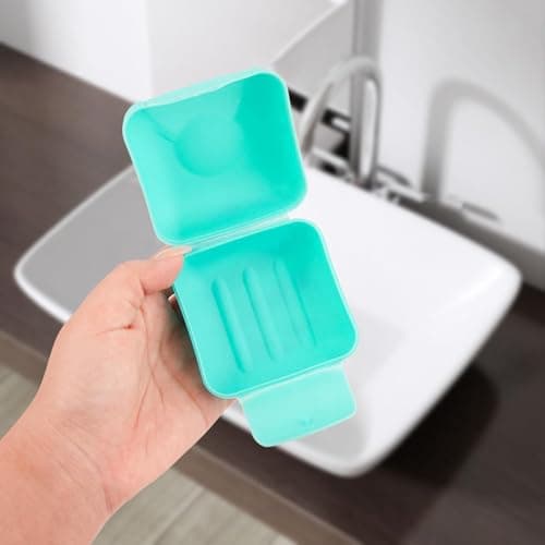 2 Pcs Travel Soap Box Small Size Square Sealed Portable Soap Dish Candy Color Soap Case Container With Lid for Home Outdoor Gym Camping Hiking (Blue+Green) — view 4