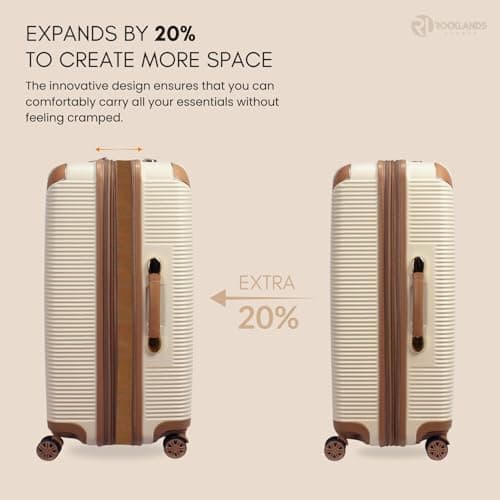 Rocklands® Expandable 4 Wheel ABS-PC Hard Shell Luggage Suitcase TSA Lock (Cream, Large - 76 x 51 x 31 cm) — view 3