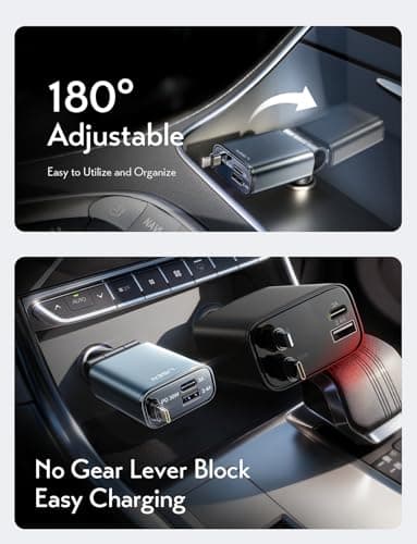 LISEN Compact 3 in 1 Retractable Car Phone Charger USB C Fast Charge 57W — view 6