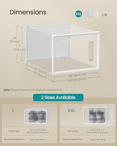 SONGMICS Shoe Boxes, Pack of 18 Stackable Shoe Storage Organisers, Foldable and Versatile for Sneakers, Fit up to UK Size 12, Cloud White LSP18MWT — view 5