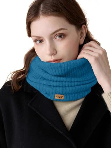 ATNKE Winter Warm Neck Gaiters Thicken Windproof Scarves Dust Face Mask Ski Circle Double Layer Fleece Lined Knit Scarf Gifts for Men and Women/Peacock Blue — view 6