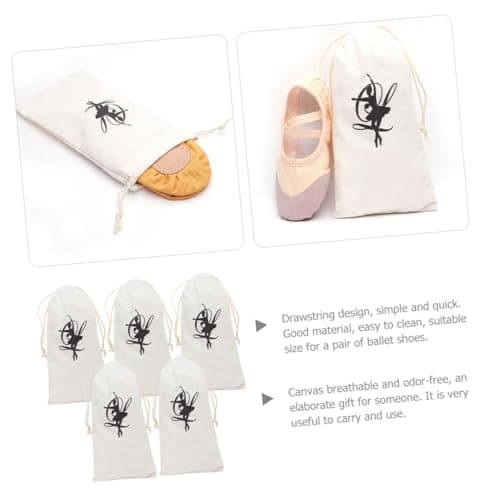 BIUDECO 5pcs Canvas Ballet Shoe Storage Bags Drawstring Design Lightweight Odor-Free Dance Shoe Carrying Bags for Boys and Girls Travel Organiser — view 2
