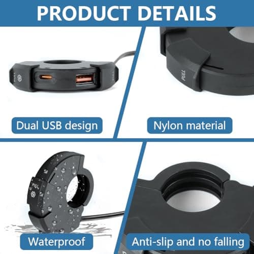 URAQT Waterproof Motorcycle USB Socket, 18W QC and 30W PD Type-C Fast Charging Car Charger with IP65 Waterproof Cover for 12V/24V Motorcycle, Camper Car, RV, Motorcycle, Boat, Yacht — view 4