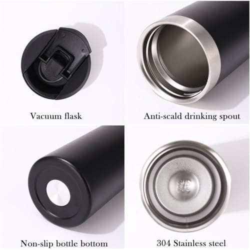 Insulated Travel Mug 350ml, Leakproof Stainless Steel Thermal Cup with Flip Lid - Keeps Hot 8 Hours/Cold 12 Hours, Vacuum Flask for Car, Office, Gym, Camping (Purple) — view 3