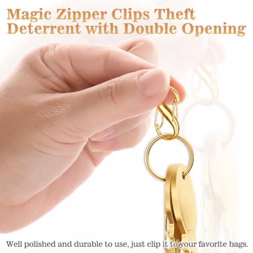 COMNICO Zipper Lock Clips, 9 PCS Alloy Double Opening Theft Deterrent Zipper Pull Replacement, Broken Zipper Fix Repair Slider Backpack Carabiner Clip (Gold) — view 4