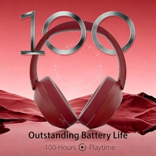 Wireless Headphones Bluetooth, Memory Foam Ear Cups, 100H Playtime (Red) — view 4