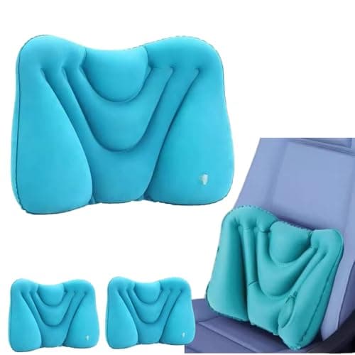 Dlmlemu Travel Lumbar Pillow, 3 Pack, Portable Inflatable Back Support Pillow for Airplane, Car, Office, Long Flight, Ergonomic Travel Cushion for Lower Back Pain Relief