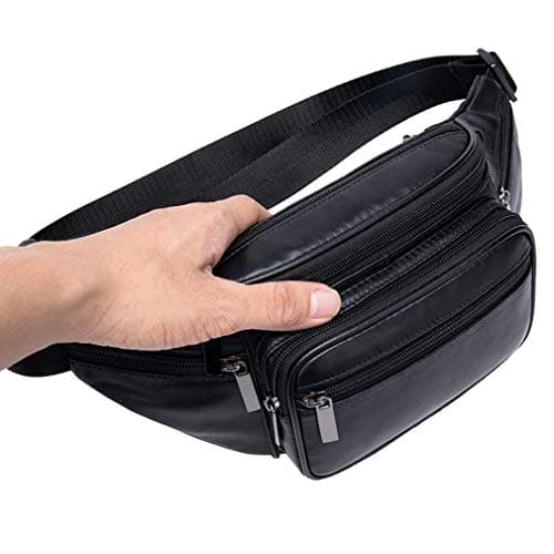 Hebetag Leather Fanny Pack Waist Bag for Men Women Travel Hiking Running Hip Bum Belt Slim Cell Phone Purse Wallet Pouch Black — view 5