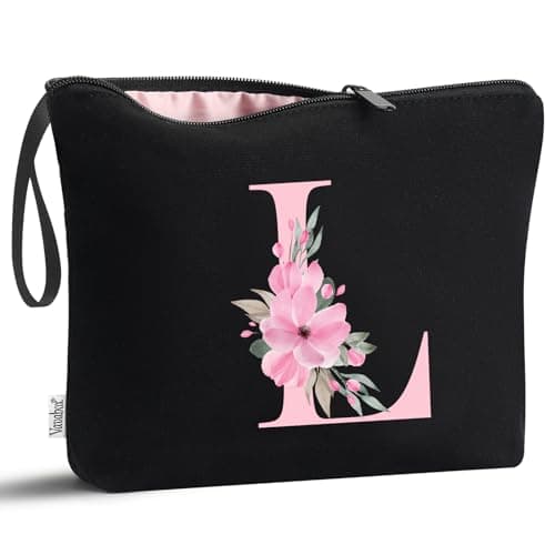 Vavabox Personalised Initial Make Up Bag, Gifts for Women (L, Black)