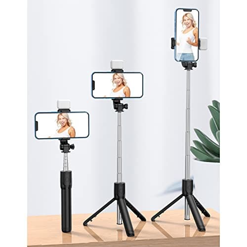 Generic Telescopic Folding Live Video Tripod Selfie Stick with Remote Control for Family Travel Portable Stainless Steel Selfie Rod for Vertical and Horizontal Photos (Black) — view 2