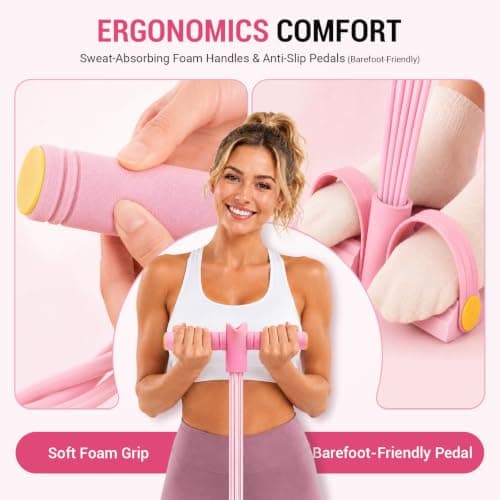 Pedal Resistance Band with Handle for women, 6 Tube Elastic Pull Rope Pink — view 5