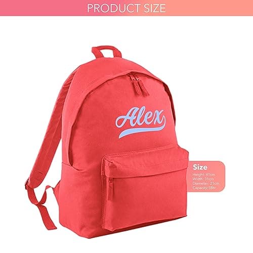 Print Maniacs Personalised Large 18L Kids Travel Backpack Junior Shoulder Collage Rucksack School Lunch Swimming P.E Laptop Book Bag Baseball (Coral) — view 2