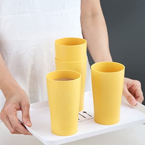 Kyraton Plastic Cups Reusable 8 Pieces, Unbreakable Water Drinking Cup, Tumblers for Indoor Outdoor Travel Poolside Bathroom Adult Light Weight Easy to Carry BPA Free (Gold Yellow) — view 3