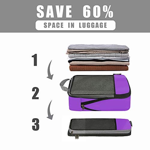 Eono Compression Packing Cubes, Luggage Organiser Set, Extensible Suitcase Organiser, Packing Organisers for Suitcases, Packing Cubes for Travel or Home Storage - Purple, 6 Set — view 4