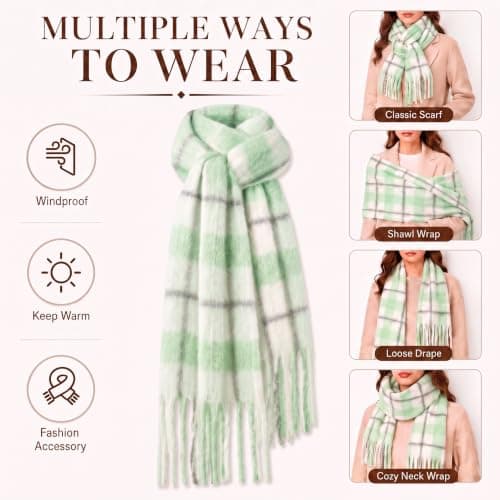 Fjquamitix Womens Blanket Scarves Winter Warm Tartan Plaid with Fringes — view 5