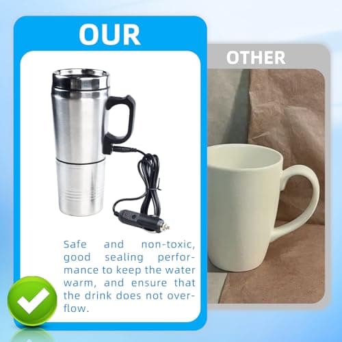 Flylin 12V Car Electric Cup, 300ml Stainless Steel Travel Heating Mug — view 3